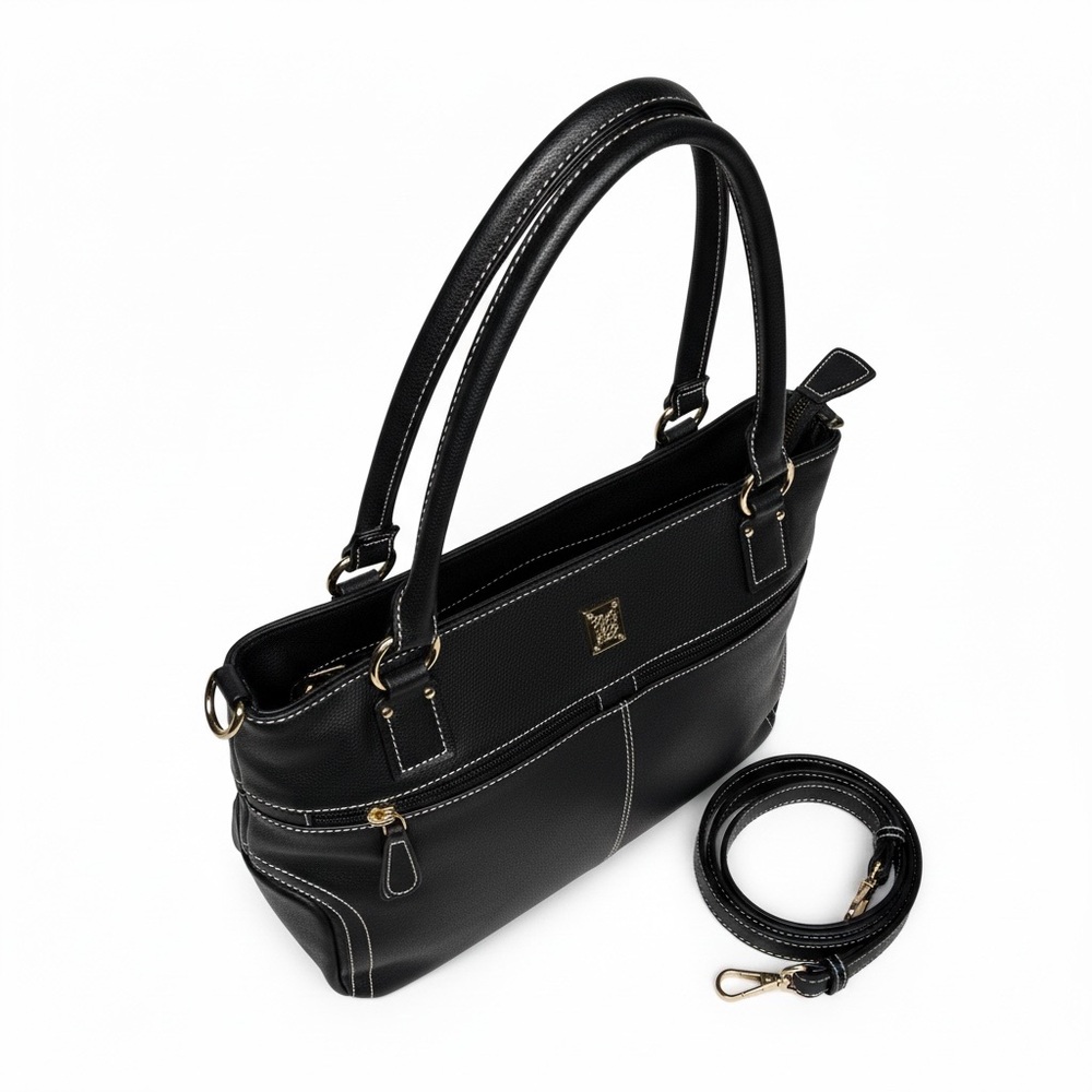 Stone & Co. Crunch Leather Tote Bag with Crossbody Strap in Black - Picture 2 of 6